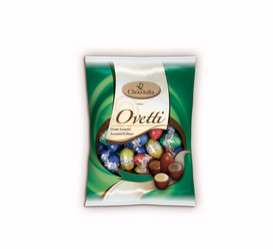 Продуктови Категории Шоколади Ovetti Италиански Шоколадови яйца от млечен и тъмен шоколад с различни пълнежи 150 гр